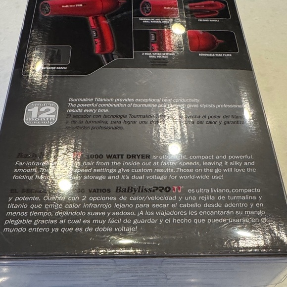 BaBylissPRO Tourmaline Titanium 1500 Hair Dryer - Red - Picture 2 of 7